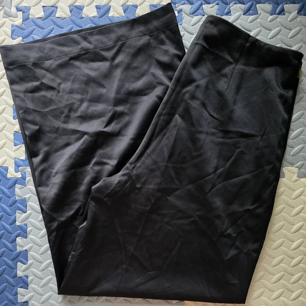 H Halston Exposed Gold Side Zipper Satin Wide Leg Sz. 6‎